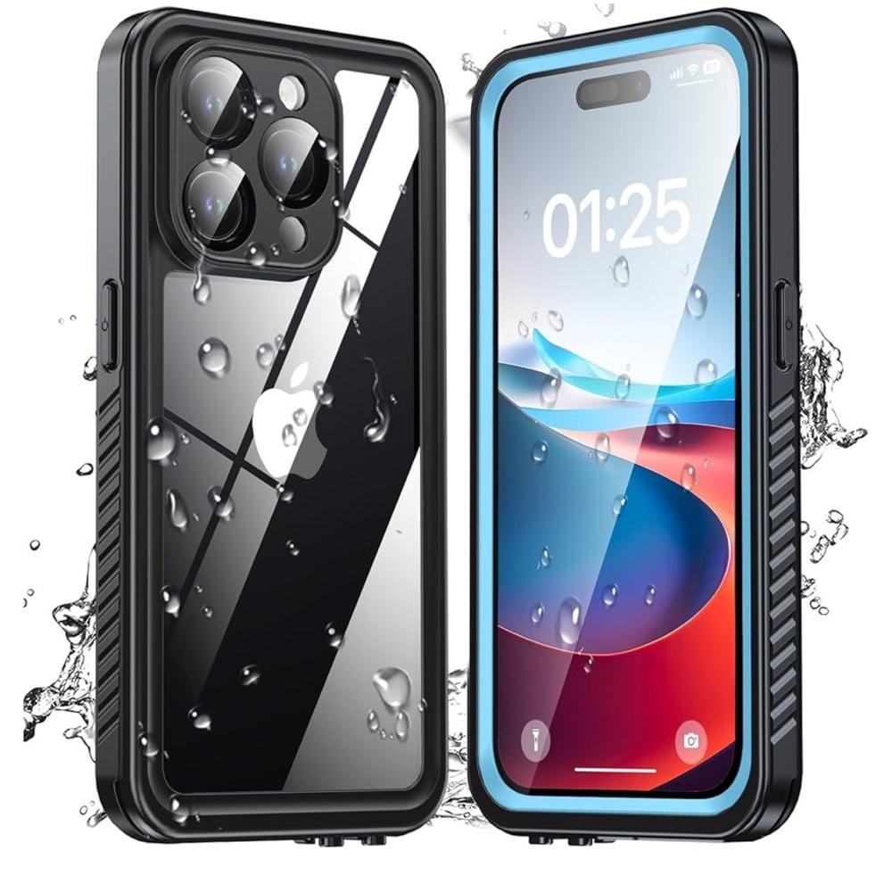 Waterproof Clear with Black and Blue trim Phone Case